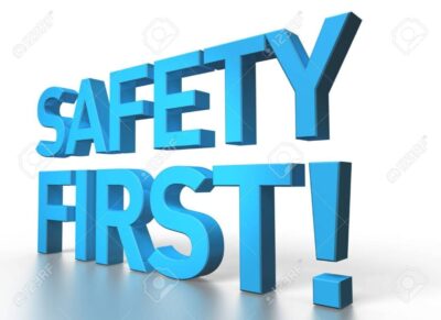 28831070 3d rendering of safety first blue glossy text on white background with shadow and reflection 1101x800 1