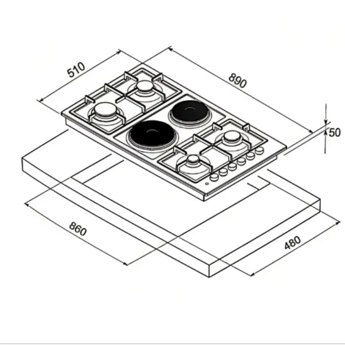 مسطح غاز وكهرباء بلت ان ماستر جاز 90 سم - 6 شعلات - ايطالي H92GVCX مسطح غاز وكهرباء